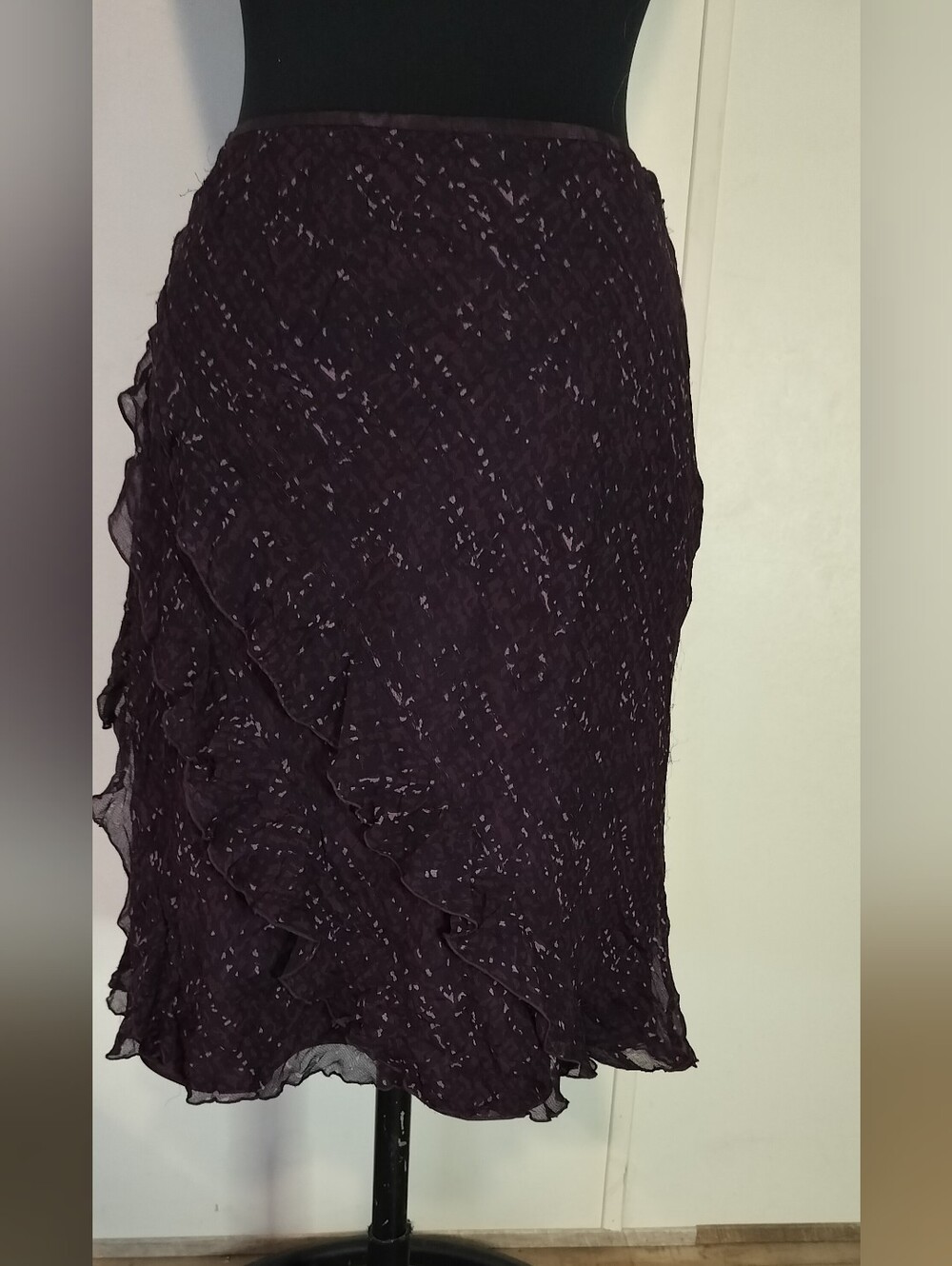 Ann Taylor Dark Plum Ruffle Midi Skirt